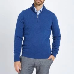 Blue Half Zip Cashmere Jumper