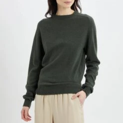 Khaki Round Neck Cashmere Jumper