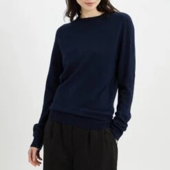 Navy Round Neck Cashmere Jumper