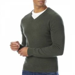 Khaki V Neck Cashmere Jumper
