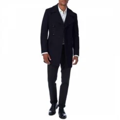 Navy Elmo Double Breasted Wool Blend Coat