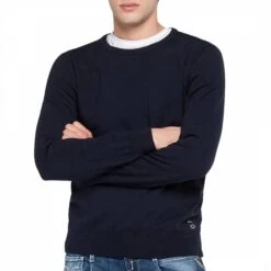 Replay Navy Hyperflex Wool Blend Jumper