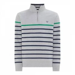 Grey Striped Cotton Half Zip Sweatshirt -Schmuddelwedda 17271029 1