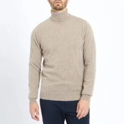 Light Brown Roll Neck Cashmere Jumper