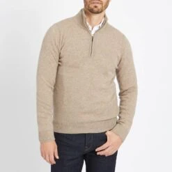 Light Brown Half Zip Cashmere Jumper