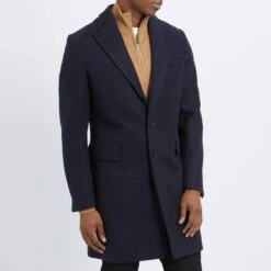 Navy Sirus Wool Blend Coat
