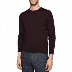 Reiss Dark Red Wessex Crew Neck Wool Jumper