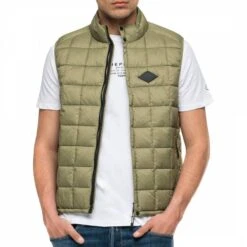 Replay Khaki Quilted High Neck Gilet