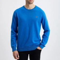 Blue Cotton Crew Neck Sweatshirt