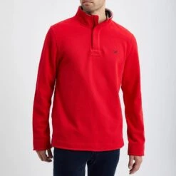 Red Cotton Pique Half Zip Sweatshirt