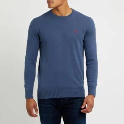 Dusty Blue Cotton Crew Jumper
