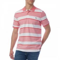 Red/White Striped Cotton Polo Shirt