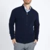 Navy Full Zip Contrast Collar Cashmere Jumper