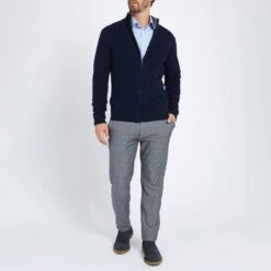Navy Full Zip Contrast Collar Cashmere Jumper -Schmuddelwedda 17856222 3