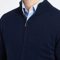 Navy Full Zip Contrast Collar Cashmere Jumper -Schmuddelwedda 17856222 4