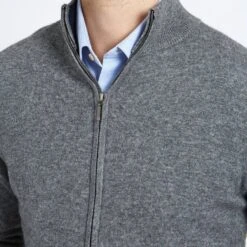 Grey Full Zip Contrast Collar Cashmere Jumper -Schmuddelwedda 17856227 4