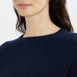 Navy Crew Neck Ribbed Cashmere Jumper -Schmuddelwedda 17856232 3 1