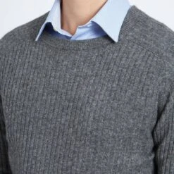 Grey Crew Neck Ribbed Cashmere Jumper -Schmuddelwedda 17856242 3