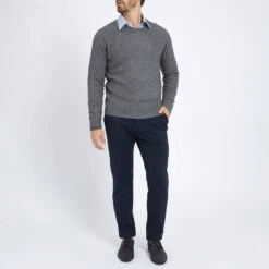 Grey Crew Neck Ribbed Cashmere Jumper -Schmuddelwedda 17856242 4