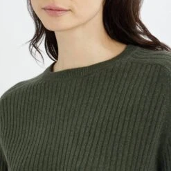 Khaki Crew Neck Ribbed Cashmere Jumper -Schmuddelwedda 17860856 3 1