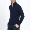 Navy Half Zip Contrast Collar Cashmere Jumper