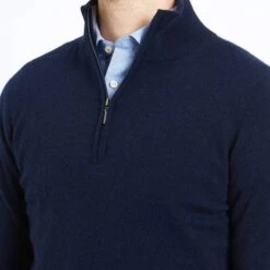 Navy Half Zip Contrast Collar Cashmere Jumper -Schmuddelwedda 17860876 4