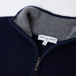 Navy Half Zip Contrast Collar Cashmere Jumper -Schmuddelwedda 17860876 5