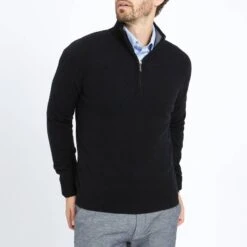 Black Half Zip Contrast Collar Cashmere Jumper