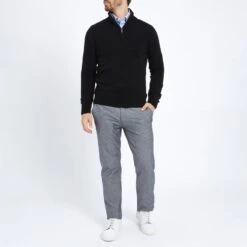 Black Half Zip Contrast Collar Cashmere Jumper -Schmuddelwedda 17860881 3