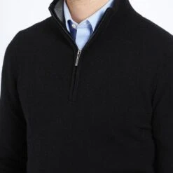 Black Half Zip Contrast Collar Cashmere Jumper -Schmuddelwedda 17860881 4