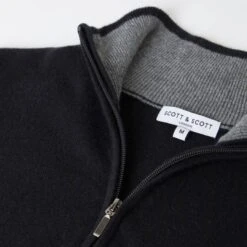 Black Half Zip Contrast Collar Cashmere Jumper -Schmuddelwedda 17860881 5