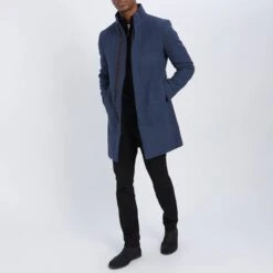 Navy Check Classic Wool Blend Coat -Schmuddelwedda 17896689 3