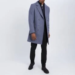 Blue Double Breasted Wool Blend Coat -Schmuddelwedda 17896743 3