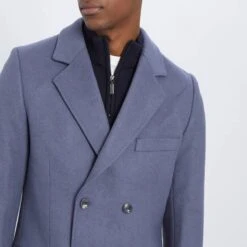Blue Double Breasted Wool Blend Coat -Schmuddelwedda 17896743 4