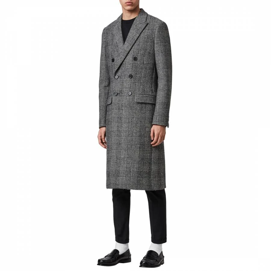 AllSaints Black Danson Check Wool Blend Coat 3 AllSaints Black Danson Check Wool Blend Coat - Image 3