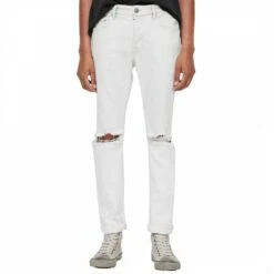AllSaints Light Blue Rex Distressed Stretch Slim Jeans