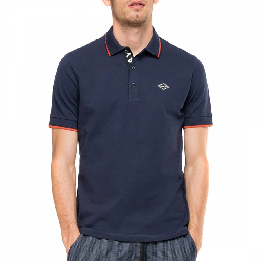 Replay Navy Pique Cotton Blend Polo Shirt 3 Replay Navy Pique Cotton Blend Polo Shirt - Image 3