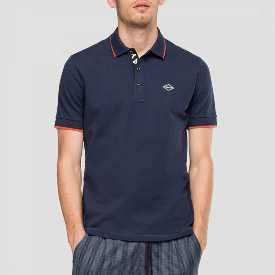 Replay Navy Pique Cotton Blend Polo Shirt 1 Replay Navy Pique Cotton Blend Polo Shirt