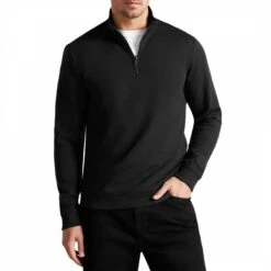 Ted Baker Black Antram Half Zip Cotton Blend Jumper