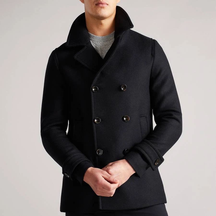 Ted Baker Black Grilld Wool Peacoat 1 Ted Baker Black Grilld Wool Peacoat