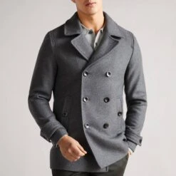 Ted Baker Grey Grilld Wool Peacoat