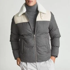 Reiss Grey Ball Quilted Jacket