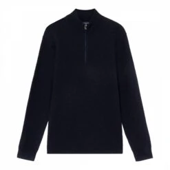 Hackett London Navy Half Zip Textured Merino Jumper