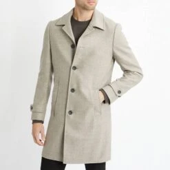 Hackett London Beige Double Face Longline Coat