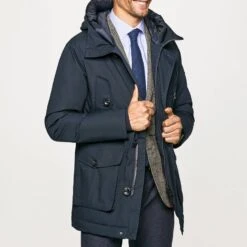 Hackett London Navy Tech Parka Coat
