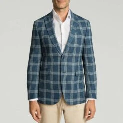 Hackett London Blue Check Cotton Blend Blazer