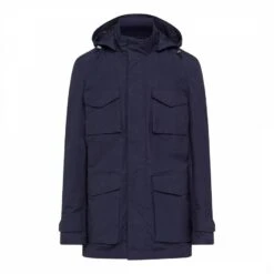 Hackett London Navy Beeswax Hooded Parka Jacket