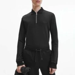 Calvin Klein Black Long Sleeve Cotton Polo Shirt