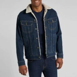 Navy Denim Sherpa Lined Jacket