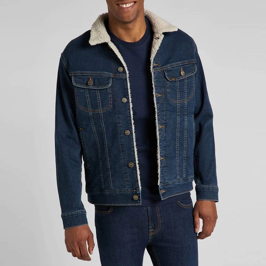 Navy Denim Sherpa Lined Jacket 1 Navy Denim Sherpa Lined Jacket